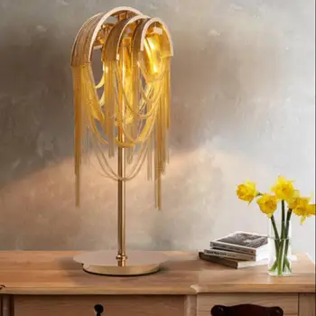 

modern luxury personality time tunnel aluminum chain desk lamp Nordic creative living room model room tassel waterfall FG857