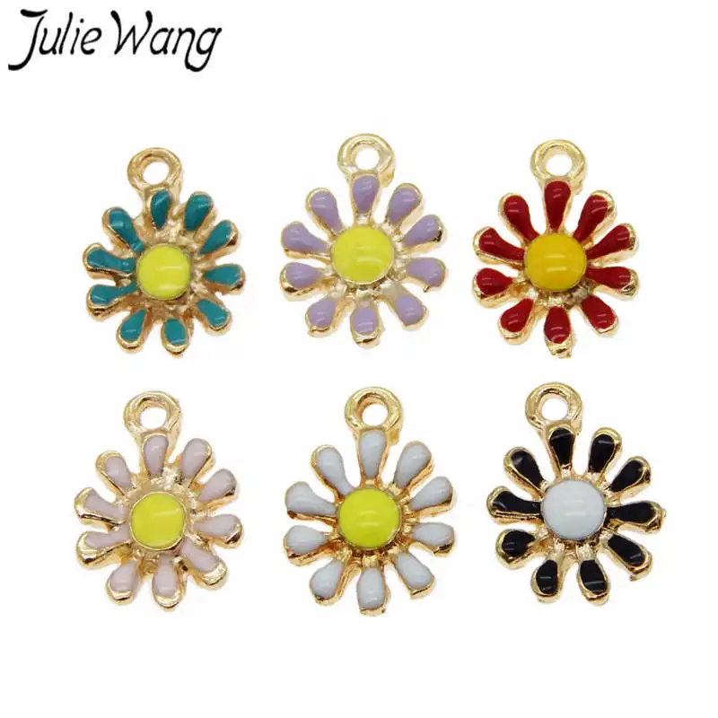Julie Wang 6 шт. сплав Золотая основа цветы подвески для ожерелье с кулоном серьги