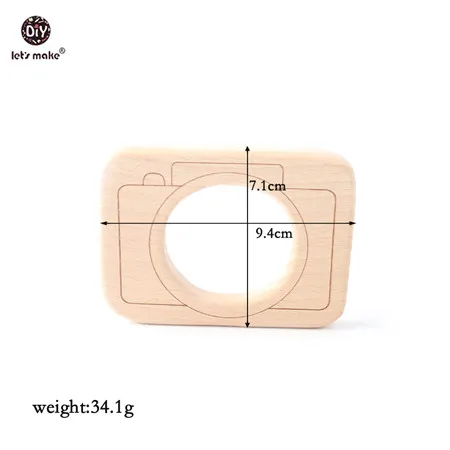 Let's Make 1PC Baby Teether Animal Wood Rings Elephant Camera Heart BPA Free Wooden Teether Nursing Accessorie Teething Toys camera 1