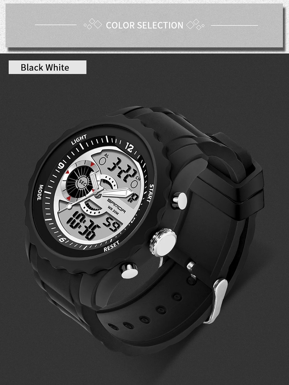 SANDA Мужские Аналоговые кварцевые цифровые часы с двойным дисплеем водонепроницаемые спортивные часы для мужчин силиконовые светодиодные электронные часы мужские Relogio
