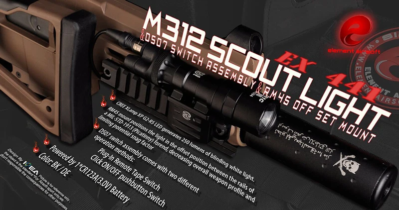 Element Airsoft тактический светильник-вспышка Surefir M312 250 люменов охотничья лампа страйкбольный оружейный светильник EX441