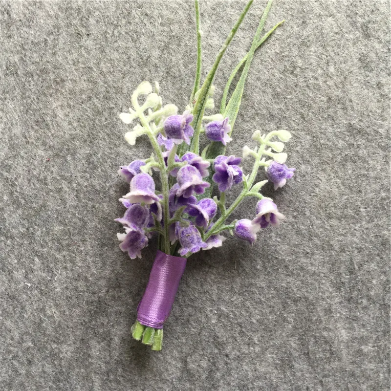 WeddingBobDIY светло-фиолетовая бутоньерка для жениха с ландышами Свадебная вечеринка