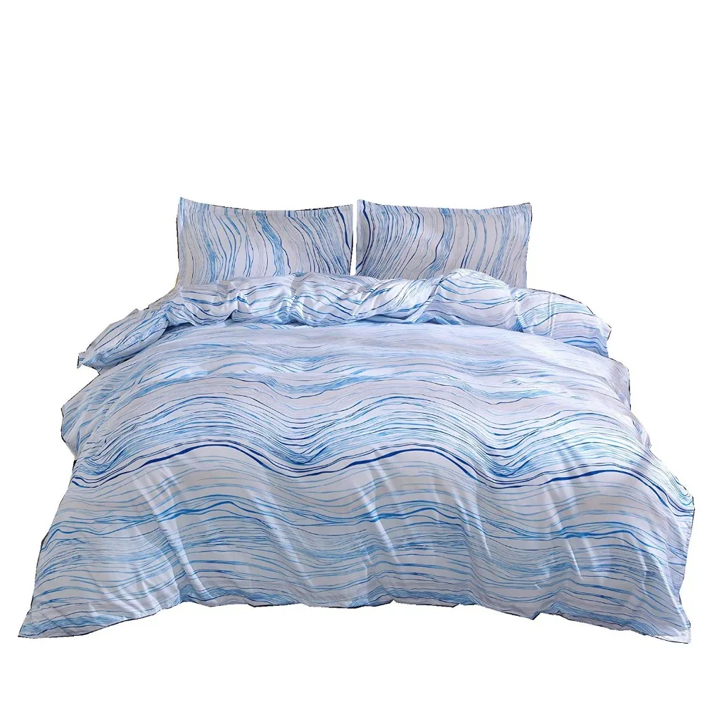 

Modern Polyester Twin Queen Size Duvet Cover Bedding Set Blue Ripple Striped Printing Sanding Healthy Fabric for Home