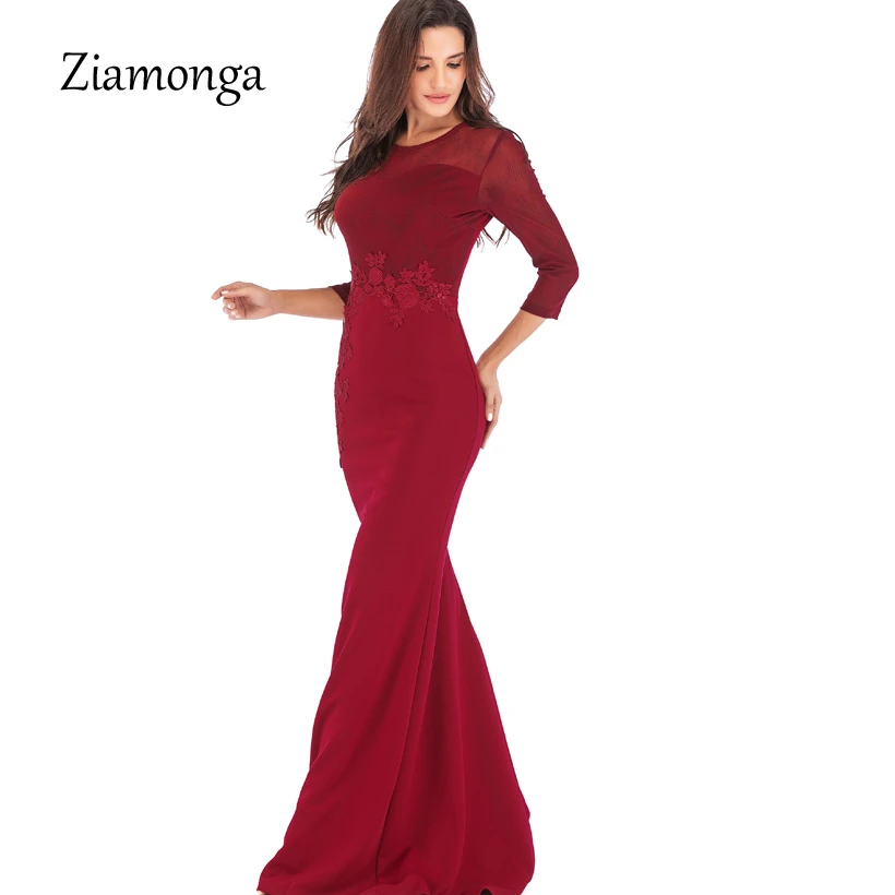 ziamonga vestidos longo hot sale full mesh dress 2019 lace patchwork party winter long sleeve runway bodycon long maxi dress