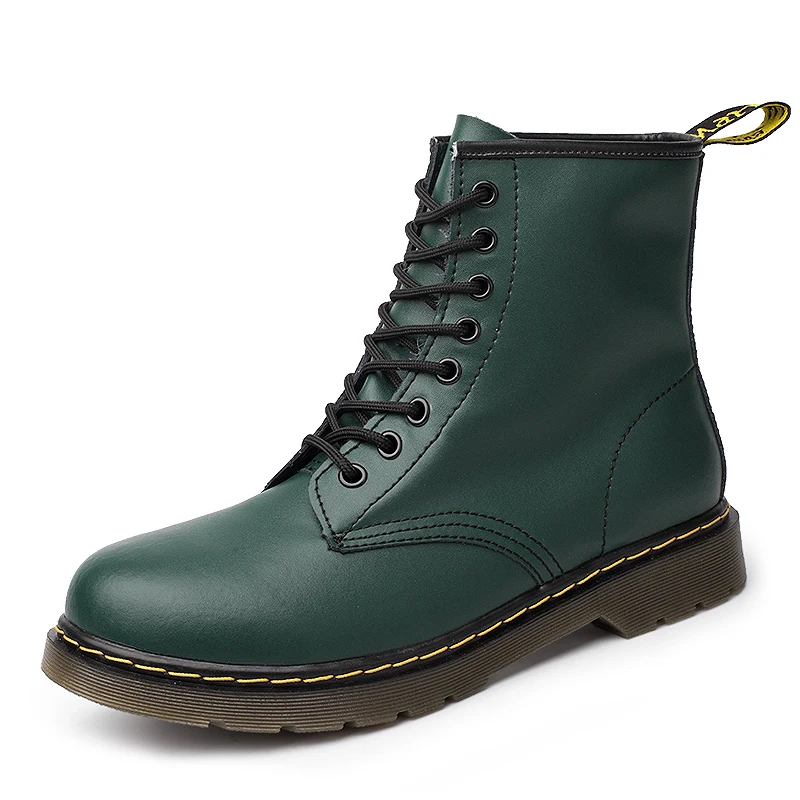 

2019 New Brand Leather Ankle Boots Autumn Winter Men's Boots Green Motorcycle Boots Outdoor Working Snow Boots Men Shoes