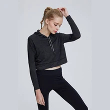 

2018 Sexy Crop Gym Top Yoga Shirts Women Hooded Pullover Sweatshirt Batwing Fashion Sports Top Female T Shirt Cross Back Collar