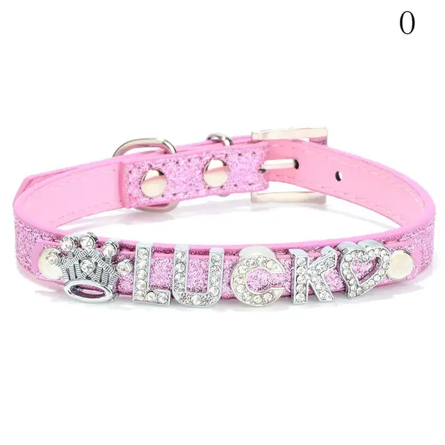 NEW Leather Bling Bling Personalized Dog Collar Rhinestone Buckle