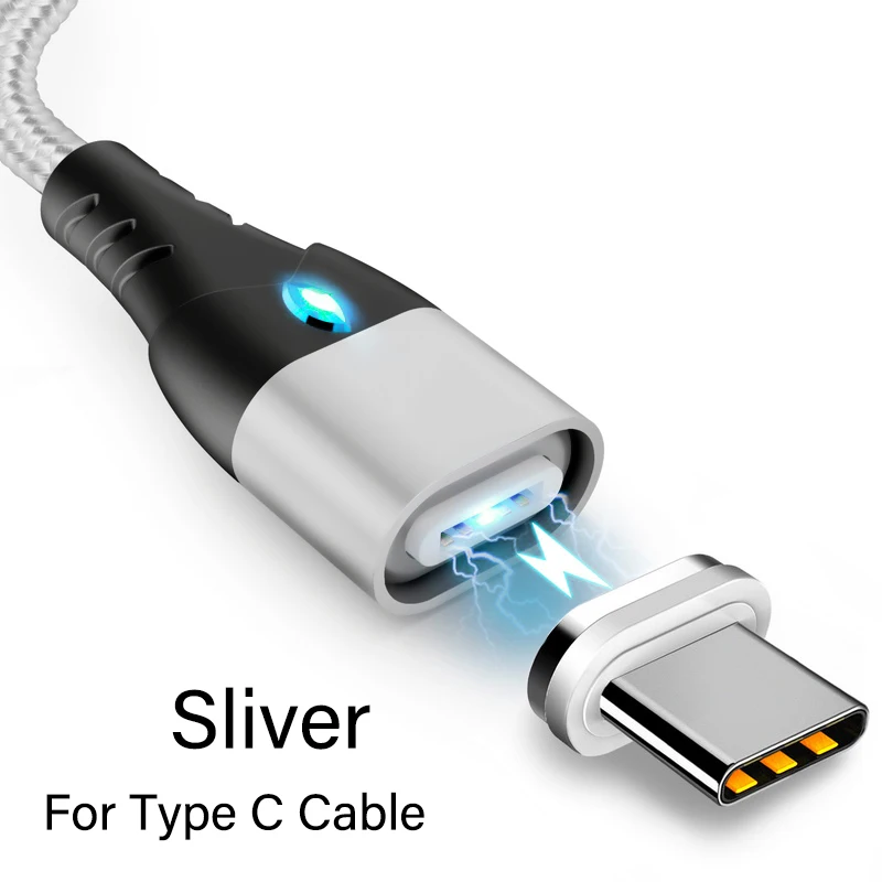 Магнитный кабель 3А для быстрой зарядки, usb-кабель для iphone XS, samsung, S9, зарядный внешний аккумулятор, кабель для мобильного телефона, Micro USB шнур - Цвет: For Type C Silver