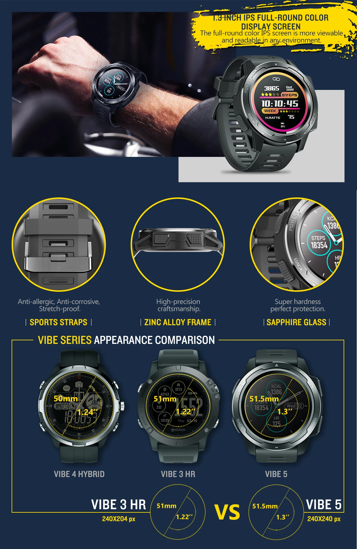 Zeblaze VIBE 5 Гибридные Bluetooth Смарт часы 50 м водонепроницаемый Сенсорный экран монитор сердечного ритма во время сна спортивный браслет для IOS Android