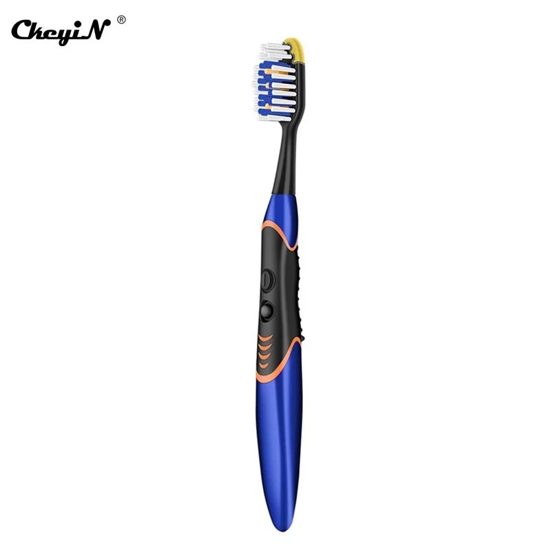 Портативный дорожная звуковая зубная щетка сменная насадка для зубных щеток AAA Батарея Мощность Водонепроницаемый зубные щетки зубы очищающий, отбеливающий PJ - Цвет: Синий