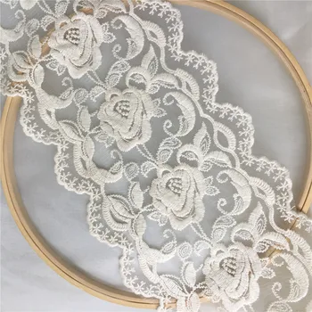 

New Arrival Beige Rose Cotton Lace Trim Embroidery Mesh Scalloped Wedding Lace Fabric Trim DIY Sewing Craft 3 Yards