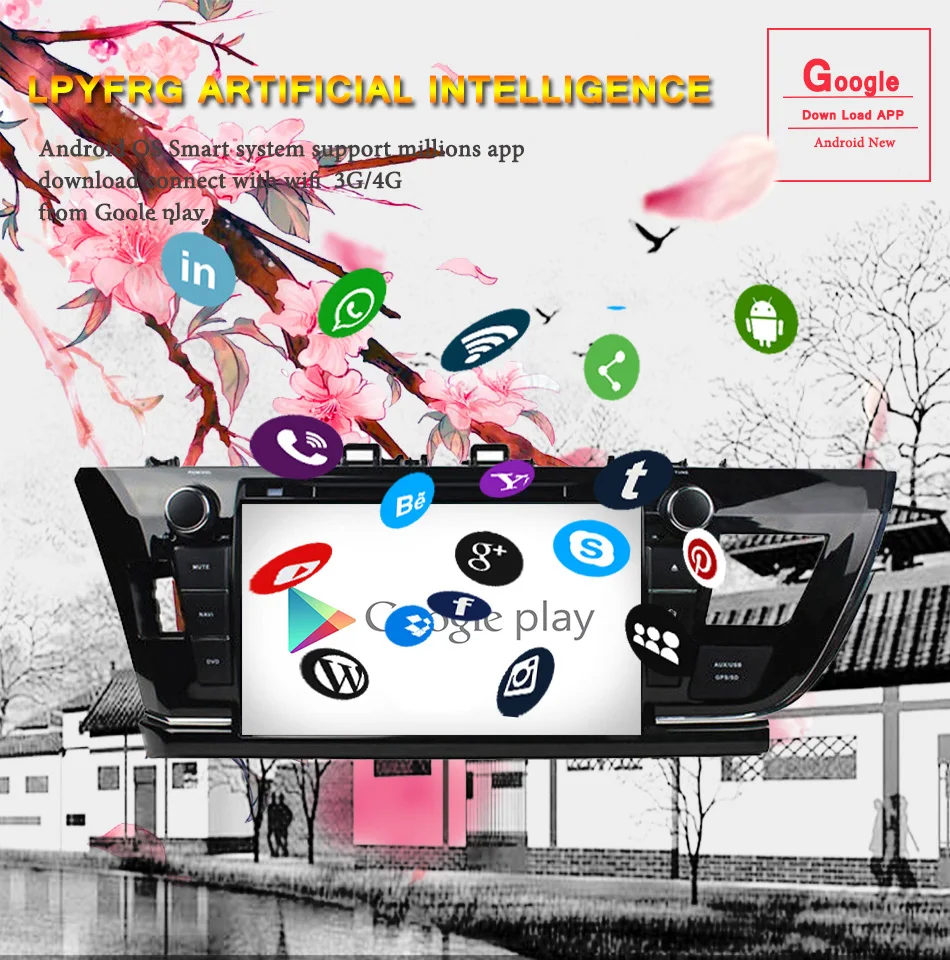 Excellent Octa Core 1024*600 Ram 4GB Android 9.0 car dvd for toyota corolla 2013 2014 2015 2016 car radio gps player head unit navigation 4