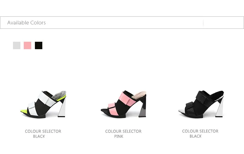 Women Platform Mules with Rabbite Fur Mixed Color 11cm Square High Heels Formal Pumps Dress Party Shoes Mixed Color Zapato Mujer