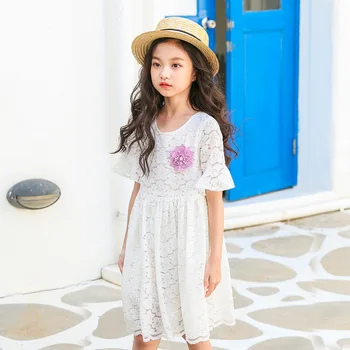 

Girls lace dresses 2019 summer Big children princess dress 3 4 5 6 7 8 9 10 12 Years Kids Clothing White purple Baby girls dress