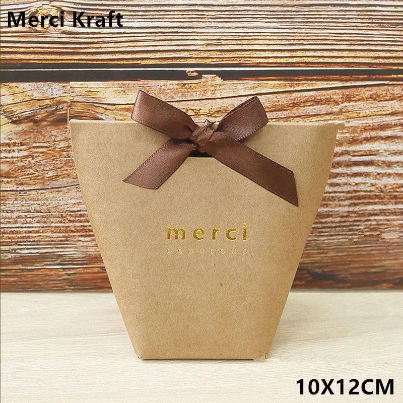 5 шт черно-белая бронзовая "Merci" конфетная Сумочка для драже французская спасибо Свадебные сувениры Подарочная коробка посылка на день рождения - Цвет: S Merci kraft