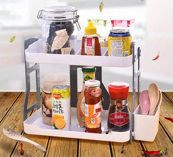 

Creative Floor Type 2-Tier Storage Rack ABS Plastic Counter-Top Organizer for Cosmetic Doll Potted-Plant Spice Jars and More
