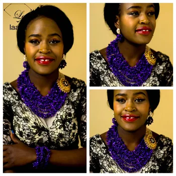 

Laanc Brand Nigerian African Wedding Coral Beads Necklace Indian Bridal Jewelry Set AL283