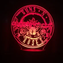 Rock Band Guns N' Roses Logo 3D Night Lamp Atmosphere Touch Sensor Child Kids Baby Nightlight Table Lamp Bedroom Night light rock all night