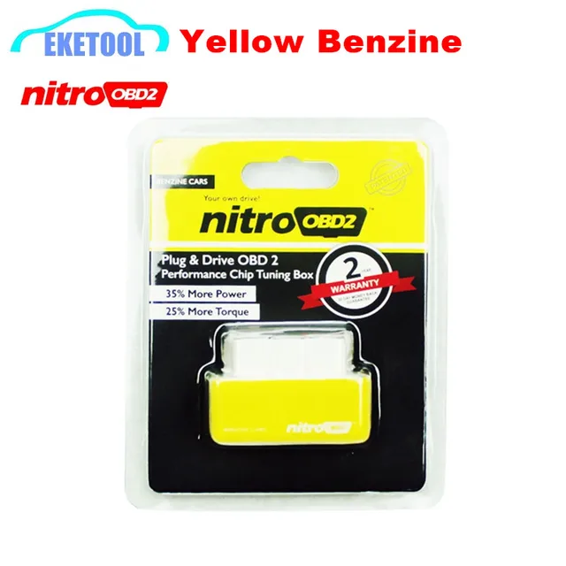 Best Price NitroOBD2 Benzine Cars Plug and Driver More Power/Torque OBD2 Auto Scanner Nitro OBD2 Yellow Gasoline Retail Blister Package