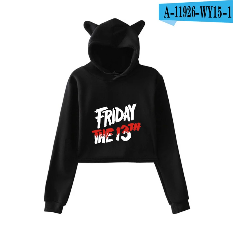 Friday The 13Th Cat Ear Crop Top Hoodie The Game Horror Mask Killer Puzzle Oversized Moletom Long Sleeve Women Hoodies Movie