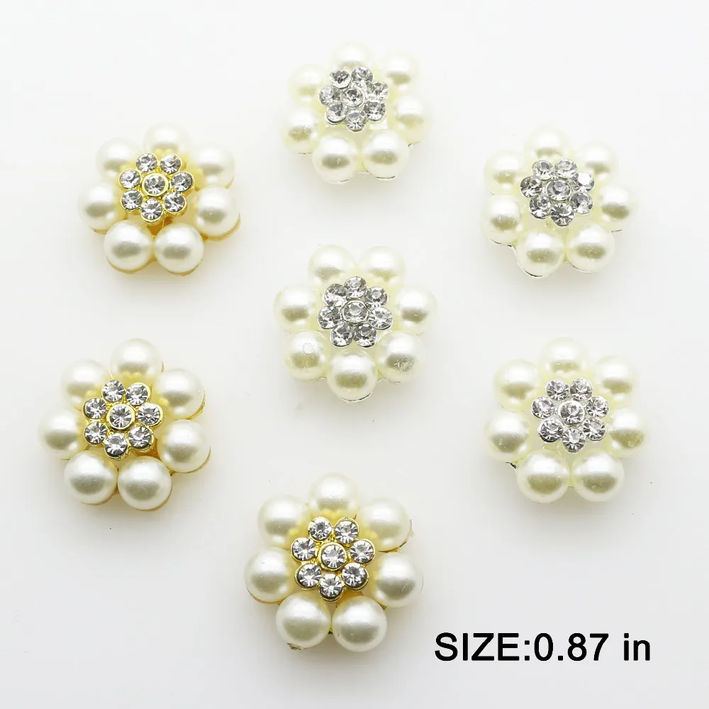 

10 pcs/lot 0.87 in Pearl Snap Alloy Button Jewerly Metal Button Flatback Embellishment for Wedding Hair Ribbon Craft Decoration