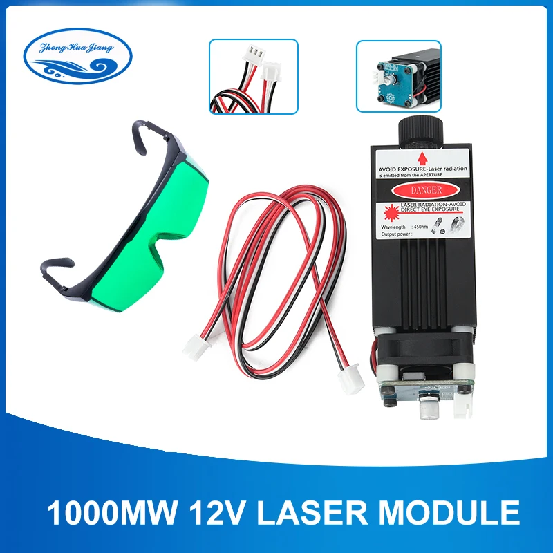 

1000mW 450nm 12V Laser Module Laser Engraving Machine part Laser Head, with TTL PWM, can control laser power and adjust focus