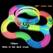 132PCS with Light-Up Race Vehicle 360 Stunt Loop Action Glow in the Dark Track flexible Glow race track car,DIY educational toys