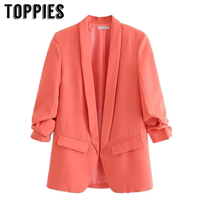 

Blazer Women Pink Yellow Blazer Jacket Office Lady Cardigan Coat Summer Thin Jacket Solid Color