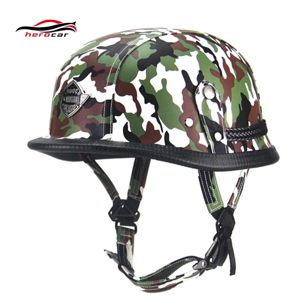 

New Motorcycle Helmet German Retro Vintage Style Camouflage Open Face Half Helmet Cruiser Chopper Cafe Racer Casco Moto Helmet