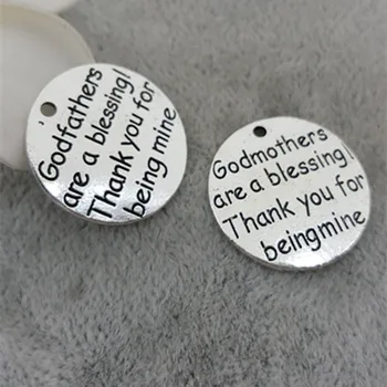 

50pc 23mm Ancient silver color lettering Godfathers Godmothers are a blessing ! Thank you for being mine charm for bracelet DIY