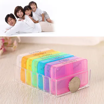 

4 compartments separated small pill box plastic pill storage box 7 days pill box with Braille transparent plastic 28 grid drawer