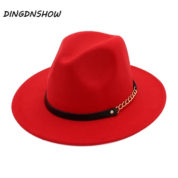 

[DINGDNSHOW] Brand Fedora Hats for Women Wool Wide Brim Floppy Felt Hats Vintage 2019 Winter Cap Ladies Sombrero