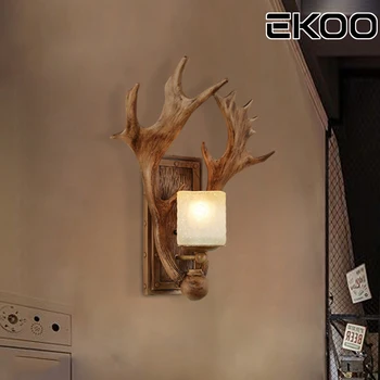 

EKOO Deer Antler Wall Lamp Lighting Rustic Home Cafe Bar Vintage European Industrial Style