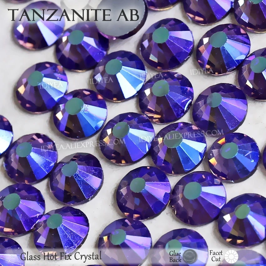 

Tanzanite AB hot melt flat back rhinestone hotfix crystal strass glass stone for needlework wedding dresses sparkling decoration