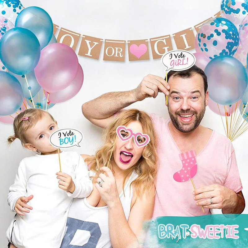 

30pcs Gender Reveal Party Decorations Boy or Girl Photo Booth Props Kit On A Stick Gender Reveal Baby Shower Party Supplies