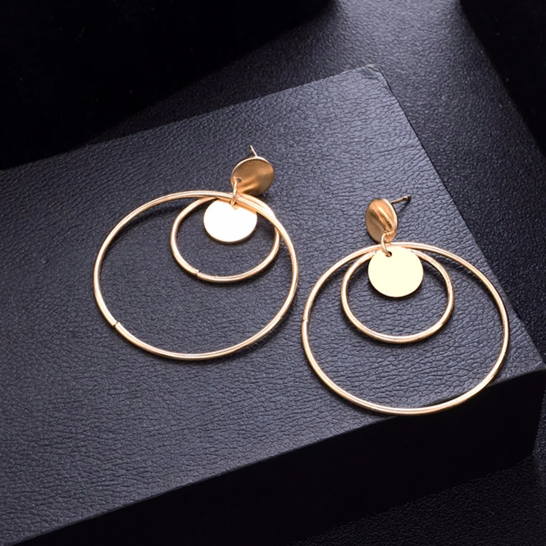 Shellhard Elegant Stylish Large Dangle Earrings Fashion Women Double Round Circle Drop Earrings Charms Geometrical Jewelry Gifts