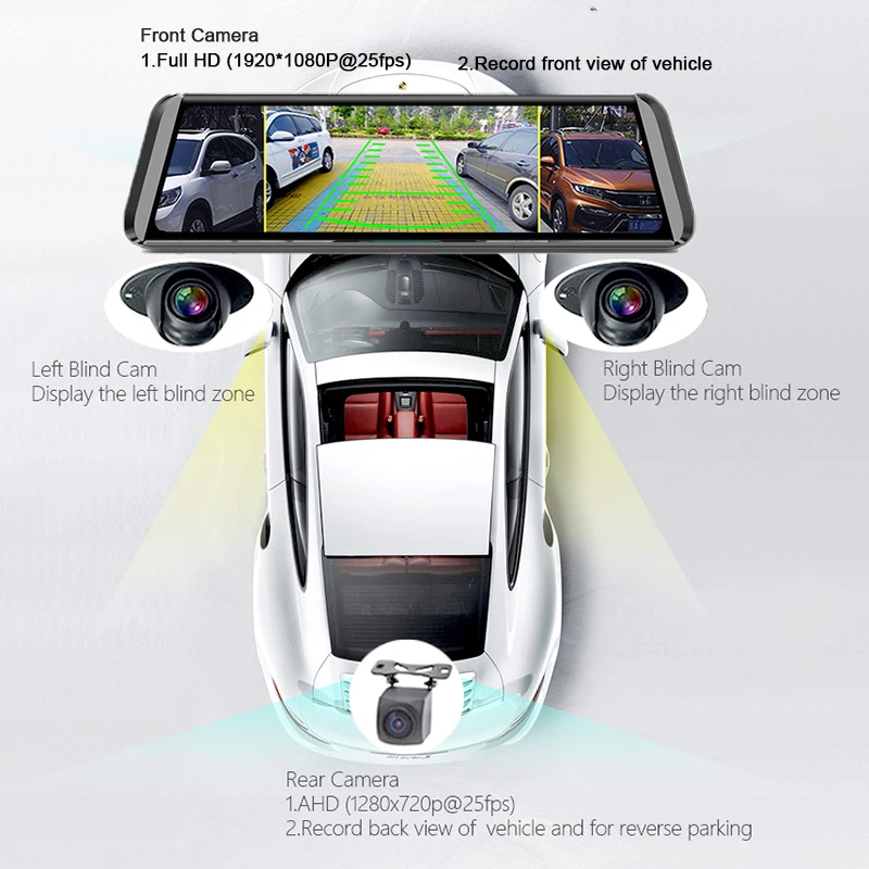 Автомобильный видеорегистратор ANSTAR с 10 дюймовым экраном ADAS и 4 камерами 4G FHD1080P