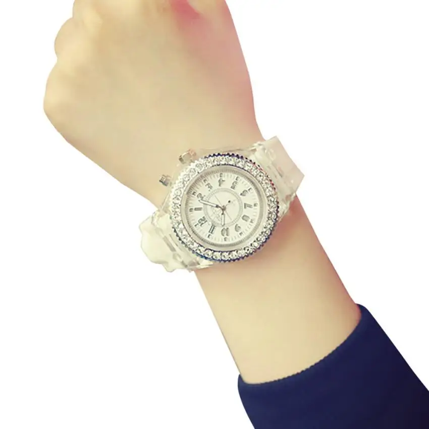Высокое качество, женские часы, Женева, светодиодный, с подсветкой, спортивные, водонепроницаемые, кварцевые наручные часы, relogio masculino, часы, Прямая поставка# YY - Цвет: White