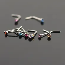 Imixlot 10 шт./лот Нержавеющая сталь с украшением в виде кристаллов Стразы шпильки нос, крючки, станок и булавку Нос Кольца, Пирсинг тела, украшения для Для женщин