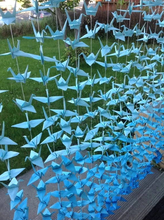 Us 2115 6 Off1000pcs Paper Origami Cranes On String Party Backdrop Origami Cranes Wedding Backdrop In Party Diy Decorations From Home Garden On