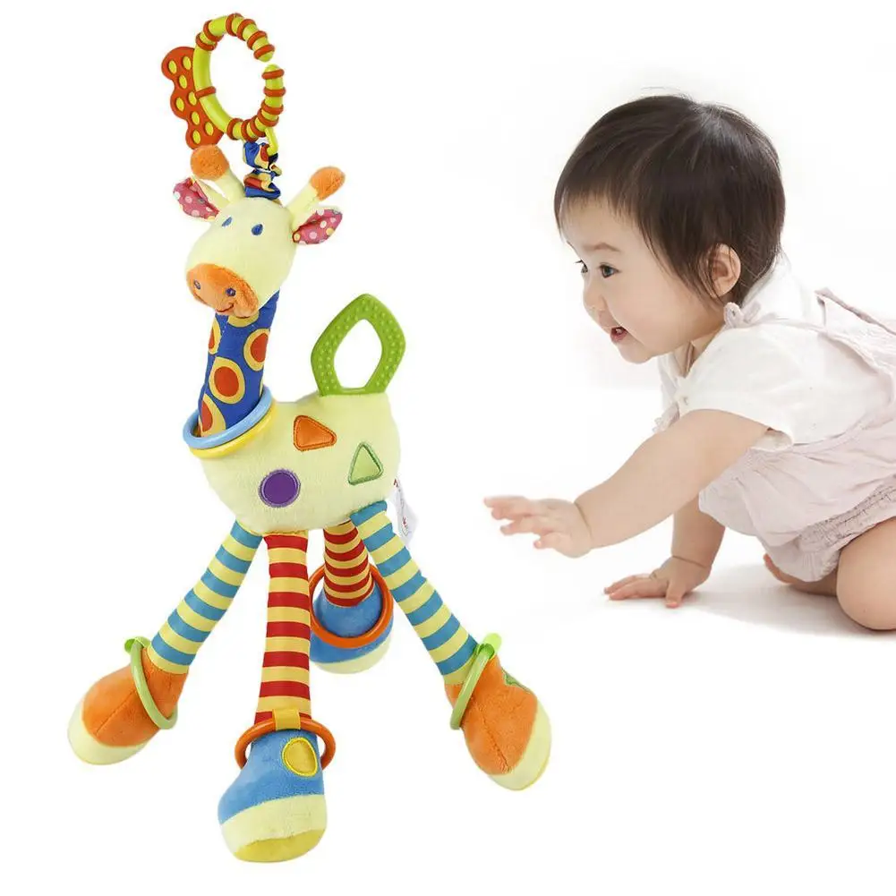 Infant Baby Development Soft Giraffe Animal Handbells Rattles Handle