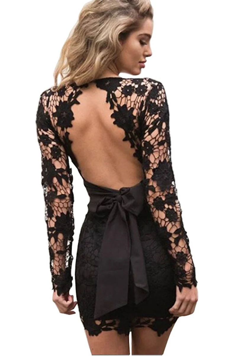 

Long Sleeves Deep V-neck Backless Lace Homecoming Dresses Short Cocktail Graduation Dress Pink Black Bow Party Formal Dress 2019