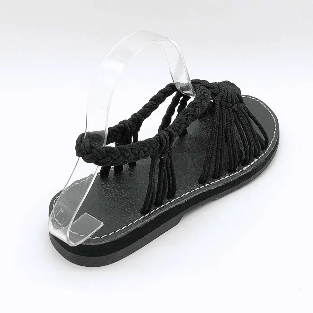Для женщин обувь на плоской подошве, сандалии Женская нейлоновая веревка флип-флоп сандалии, летняя обувь с вязанными лямками модная уличная пляжная обувь шлёпанцы для женщин