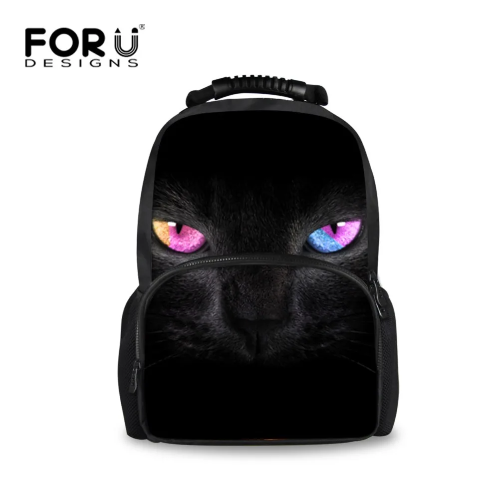 FORUDESIGNS 3D Animals Printing Chidlren Schoolbags Black Cat Student School Bags for Teenager Girls Large Women Casual Bags