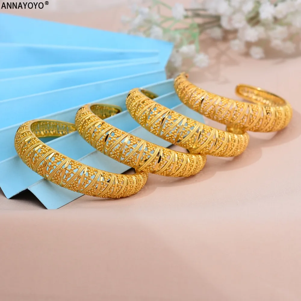 Annayoyo 4Pieces/Openable Dubai Bangles Ethiopian Bracelets&Bangles for Women African Wedding Jewelry Arabic Middle East