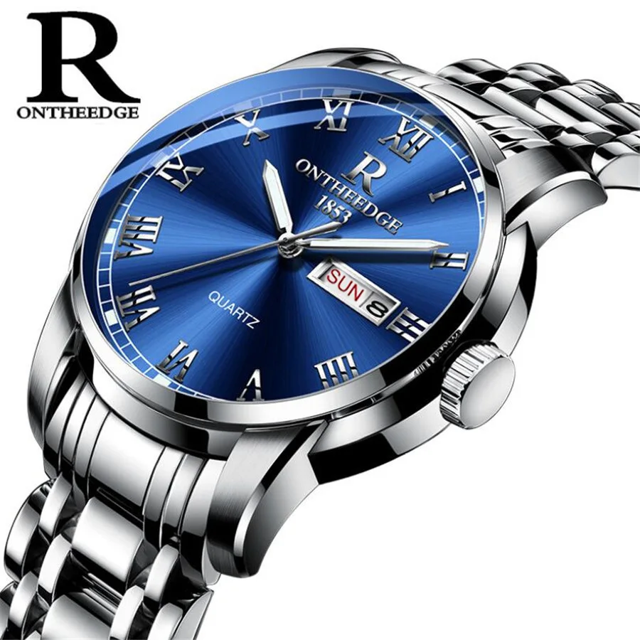 Mens silver blue Часы для мужчин и женщин, деловые водонепроницаемые часы с автоматической датой, серебристые стальные мужские часы, модные повседневные женские кварцевые наручные часы, Новинка - Цвет: Mens silver blue