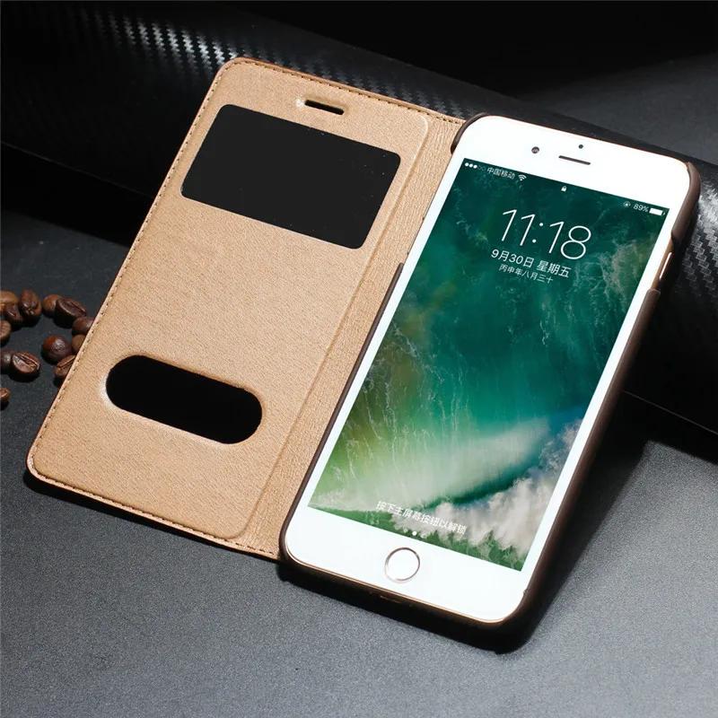 

CYBORIS Luxury Genuine Leather Open View Window Case for iPhone7 iPhone7 plus Business Flip Phone Cover with stander