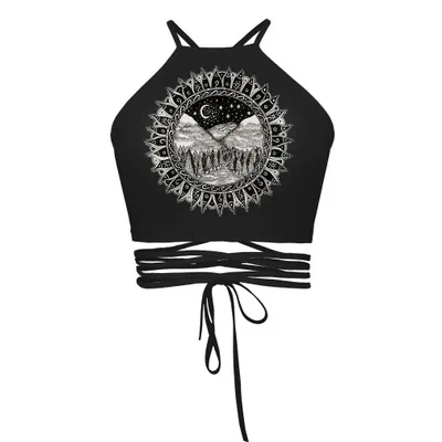 

Punk Summer 3D Code Personality Sun Moon Print Small Strap Strap Vest Sexy Tube Top