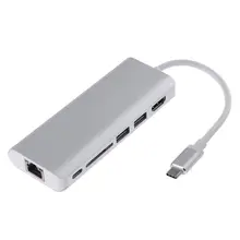 Многофункциональный 6 в 1 USB 3,1 Тип-C к HDMI + 2xusb 3,0 + Gigabit сети RJ45 + для SD + Тип-C концентратора адаптер конвертер компьютер помочь