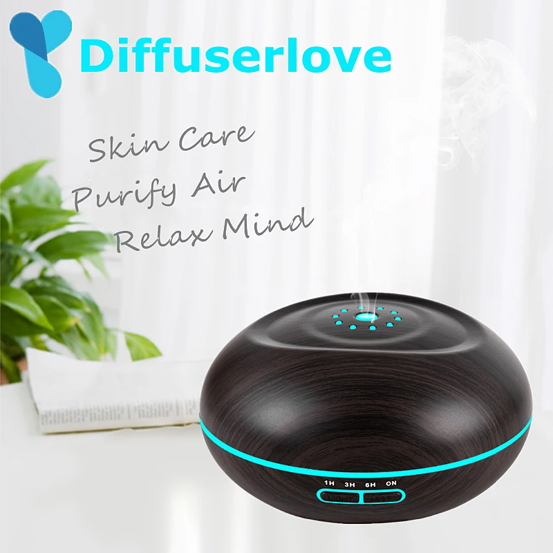 

Diffuserlove 500ml Ultrasonic Air Humidifier Wood Grain Night Light Aroma Essential Oil Diffuser Mist Maker for Office Home